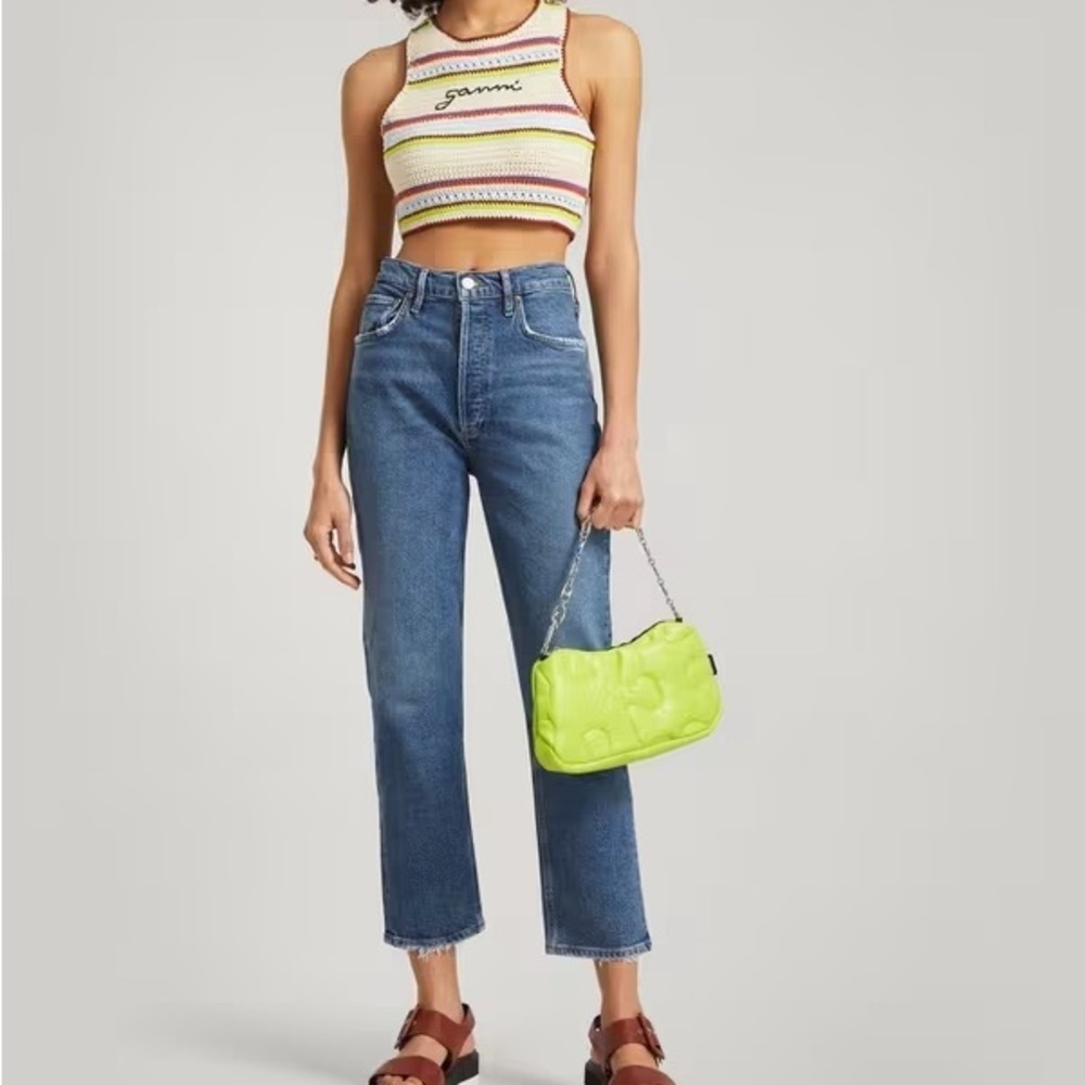 Agolde medium blue wash Riley Crop high rise straight ankle jeans - 24 W 26 L